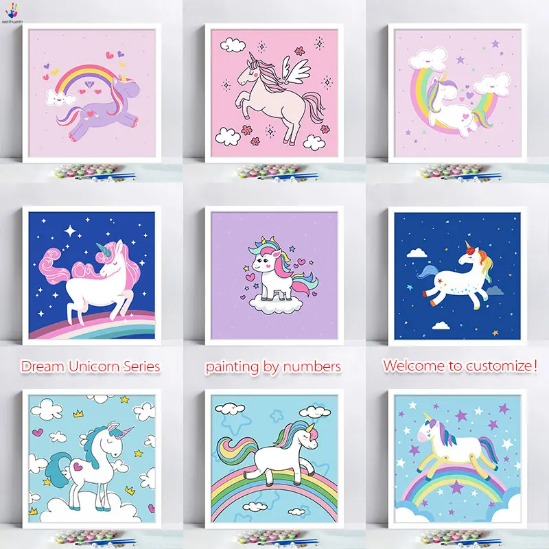 

Diy paint by numbers picture painting by numbers with kits Dream Unicorn Series lovely Decorative hanging painting Handmade