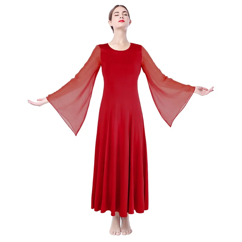 Литургическое танцевальное платье, церковный костюм, хвалебная танцевальная одежда, плиссированное длинное платье, элегантное женское платье для взрослых, вальс, танго, балетное платье - Цвет: A style Red