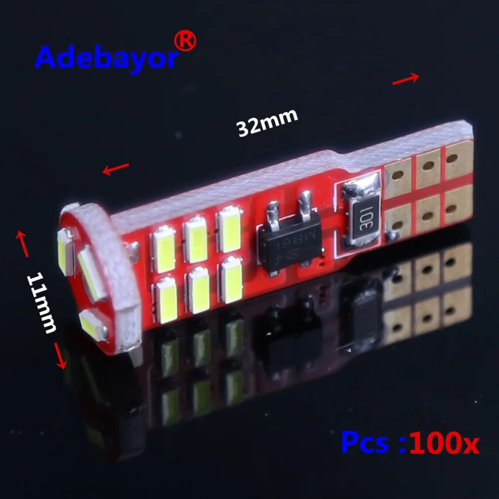 100 шт. светодиодные лампы Canbus T10 W5W 194 4014 SMD 15 светодиосветодиодный белые фонари для