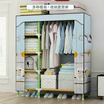 

Net red simple cloth wardrobe rental room single double economical assembled full steel frame durable durable fabric closet