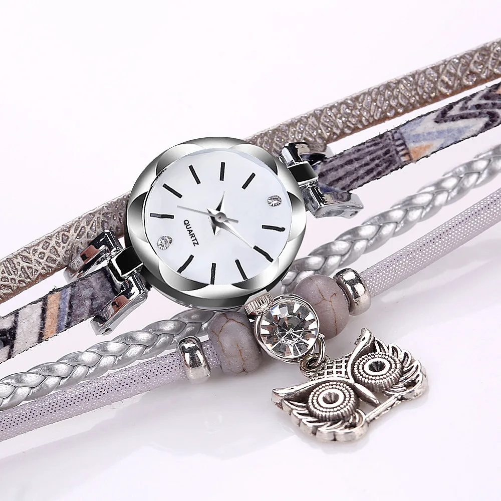 Новые модные женские часы для девочек, аналоговые кварцевые часы с подвеской в виде совы, женские часы с браслетом