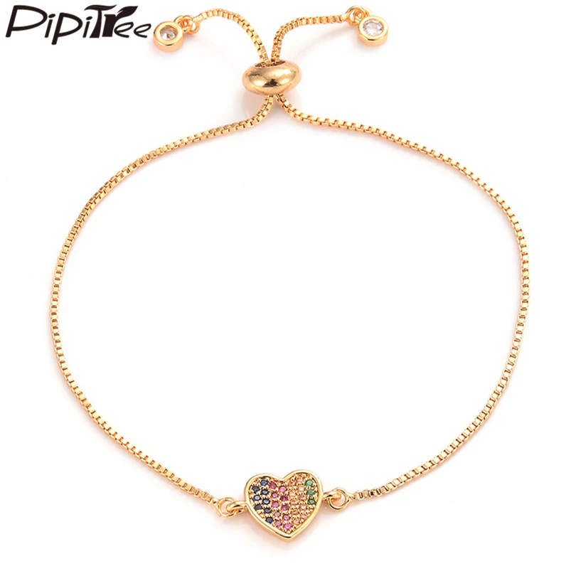 

Pipitree Lovely Multi CZ Zircon Mini Heart Bracelets for Women Lovers Wedding Charm Bracelet Adjustable Chain Jewelry Pulsera