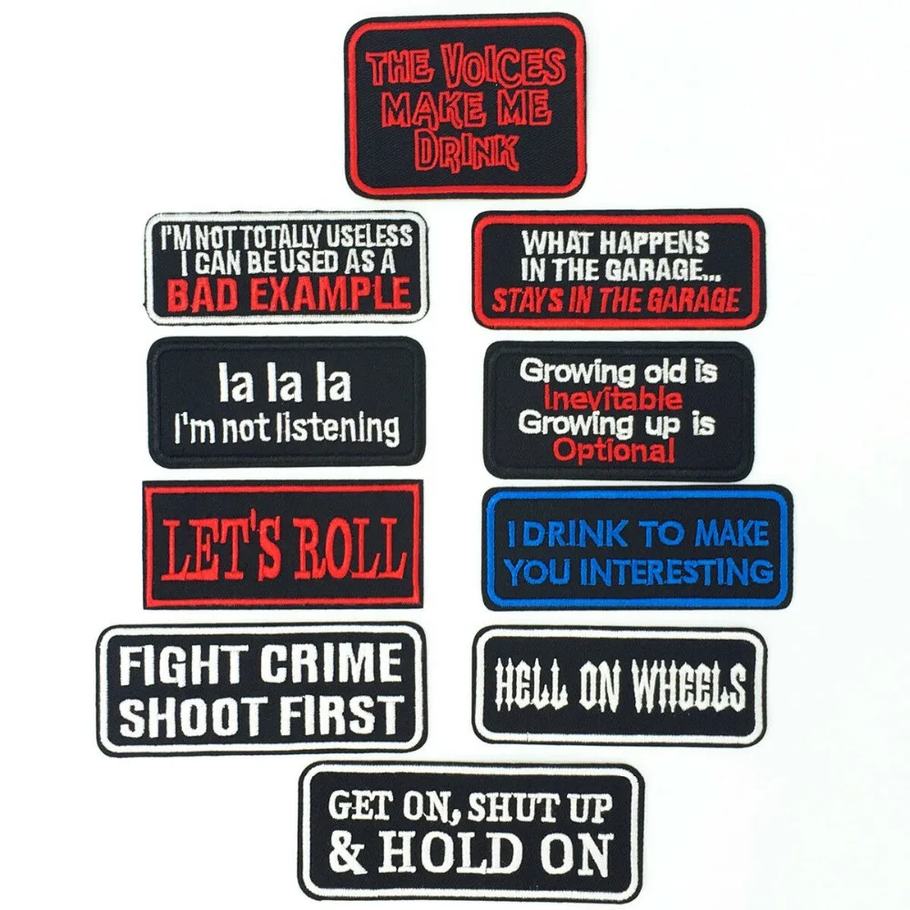 Letters Writing Iron on Patch Punk Rock Biker Rectangle Badge Jacket Hat Bag Tag English Embroidered Stickers | Дом и сад
