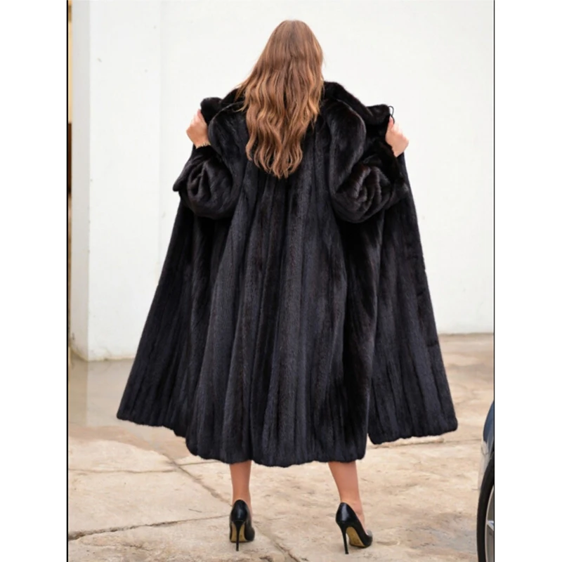 X 120 D'hiver Femmes Veste Naturel Réel Luxe Nouvelle Topfur Manteau De long Couleur Vison Mode Cm Les Fourrure Noir Pour EqxdFP