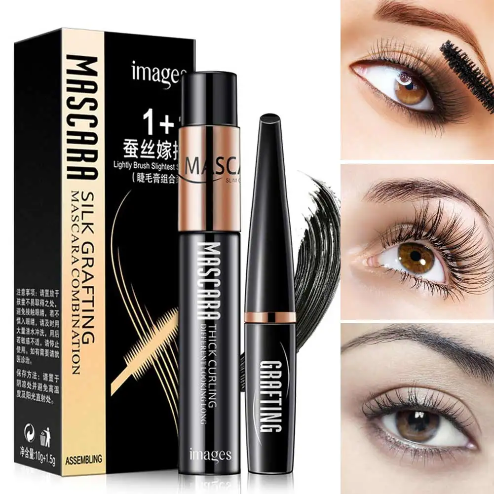 2 Pcs Mascara Silk Fiber Set Waterproof Makeup Eyelash Extension Lash Mascara Kit Eyelash