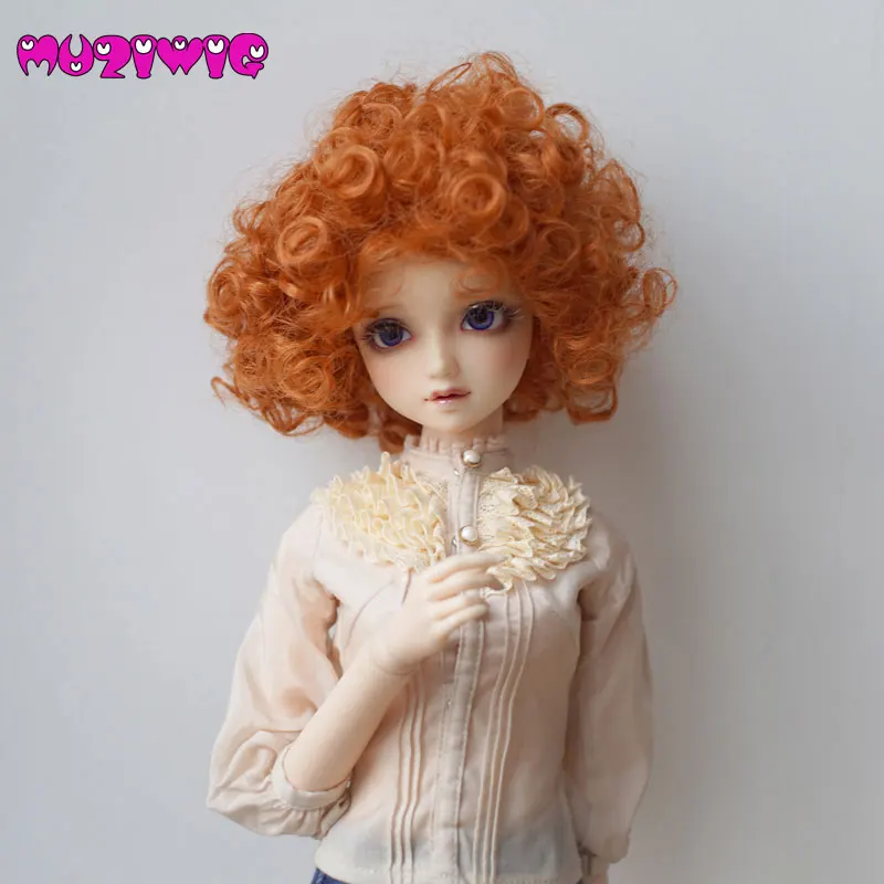 

MUZIWIG High Temperature Fiber Synthetic Short Orange Red Fluffy Spiral Curly Hair Wig for 1/3 1/4 1/6 BJD SD Doll Accessories