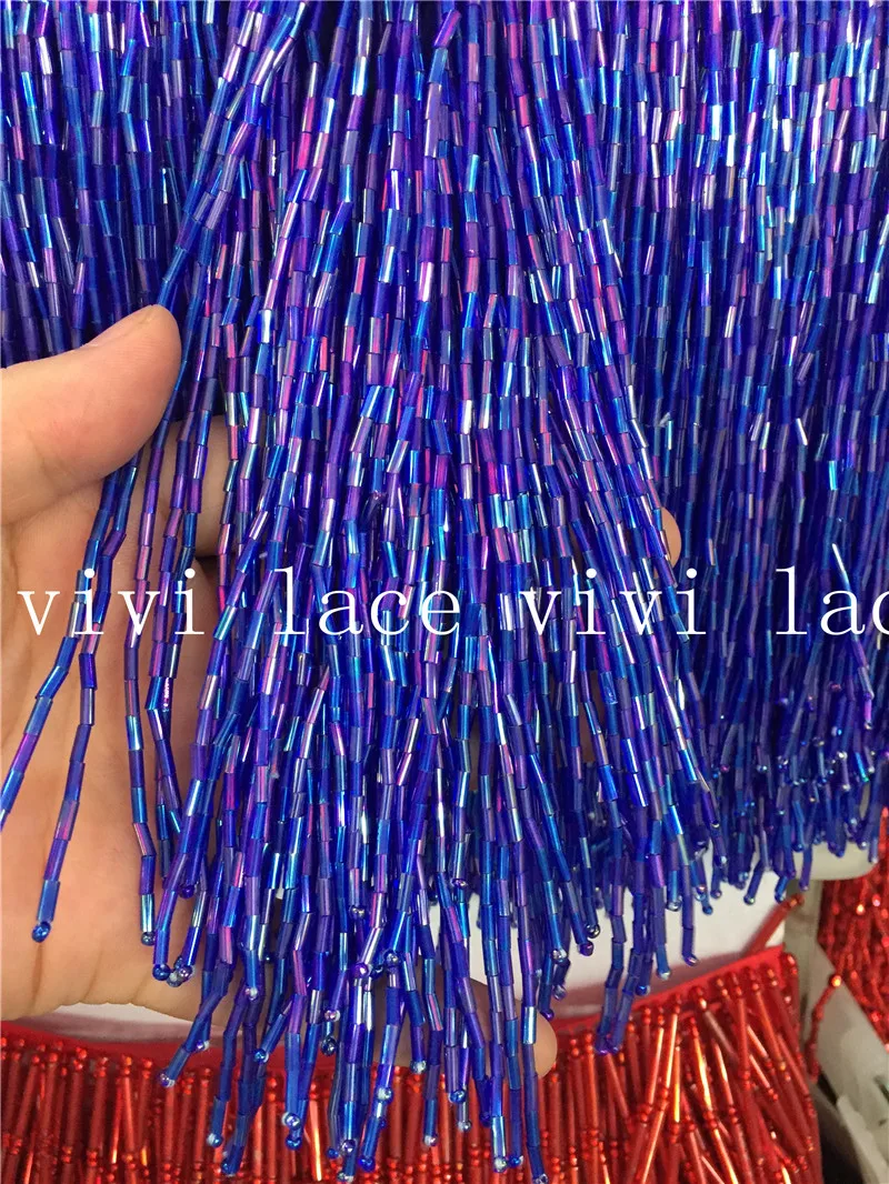 cheap 5 yards bag f001 2# illusive color blue beads tassel fringe 15cm width for decoration dress fashion designer,