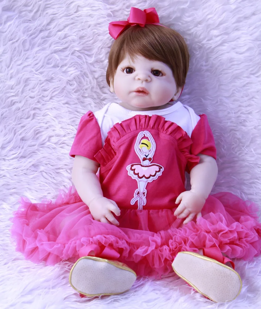 

Short brown hair hard Silicone Body Reborn Baby Girl Dolls 23Inch/57cm Icy Doll Bebek Reborn Children Gifts Bonecas Juguetes Bri