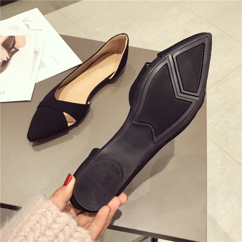 BEYARNEFashion Casual Flat Shoes Woman New Summer Breathable Comfortable Soft-soled Shoes Pointed Toe Shallow Flat Women Shoes - Цвет: Черный