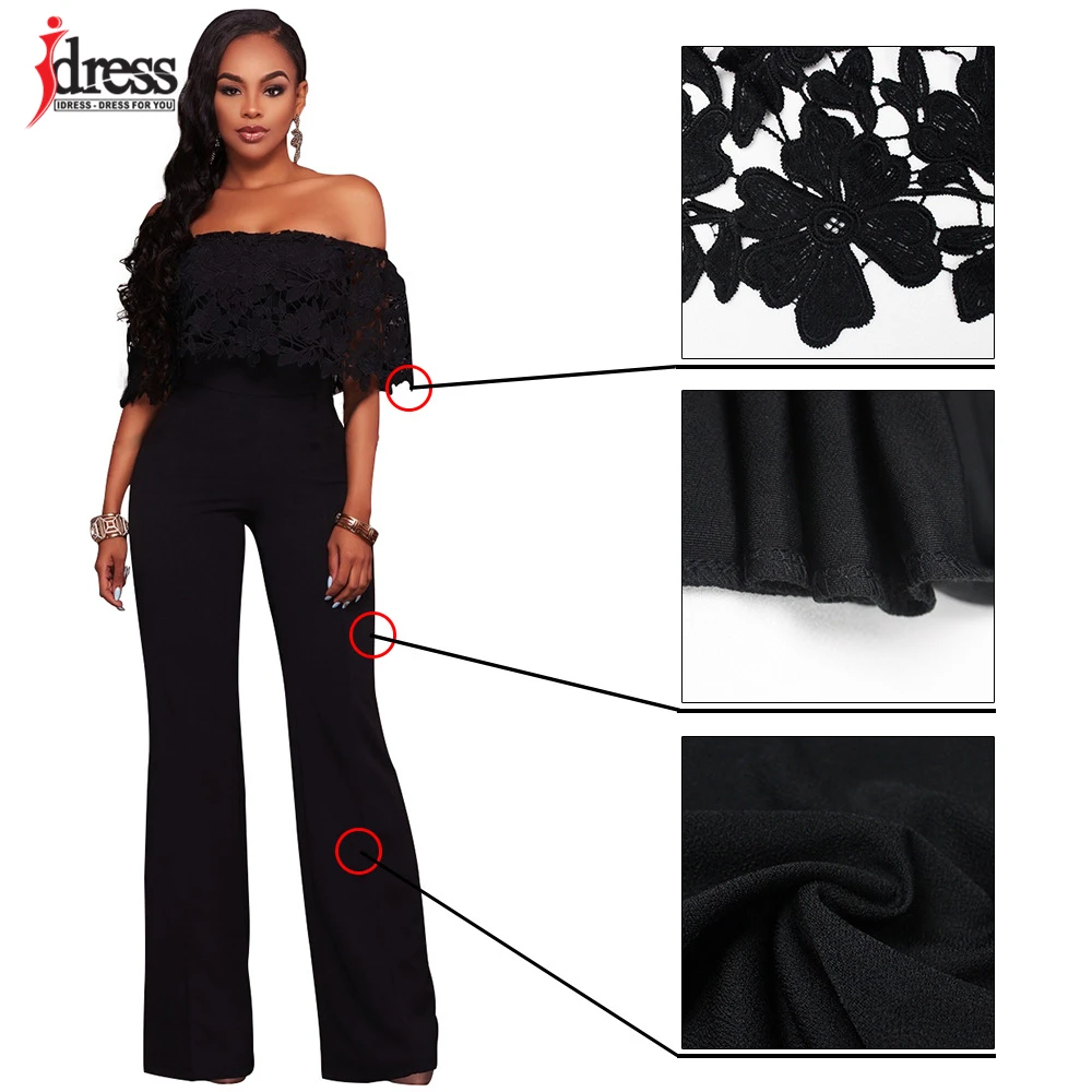 IDress Lace Crochet Rompers Women Jumpsuit Sexy Strapless Bodycon Jumpsuit Wide Leg Black White Yellow Long Pant Romper Overalls (12)