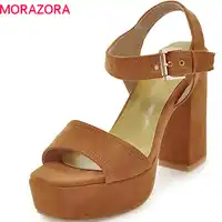 MORAZORA 2020 新しい女性のサンダルトップ品質フロックシンプルなバックルの夏の靴ハイヒールの靴快適な靴の女性