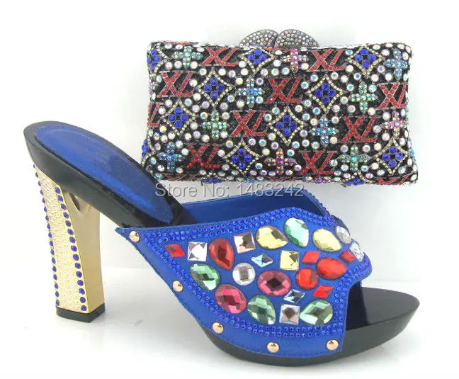 

Item No.JH3 Hot selling!High quality matching italian shoe and bag set with free shipping in Royal blue,Lady high heels