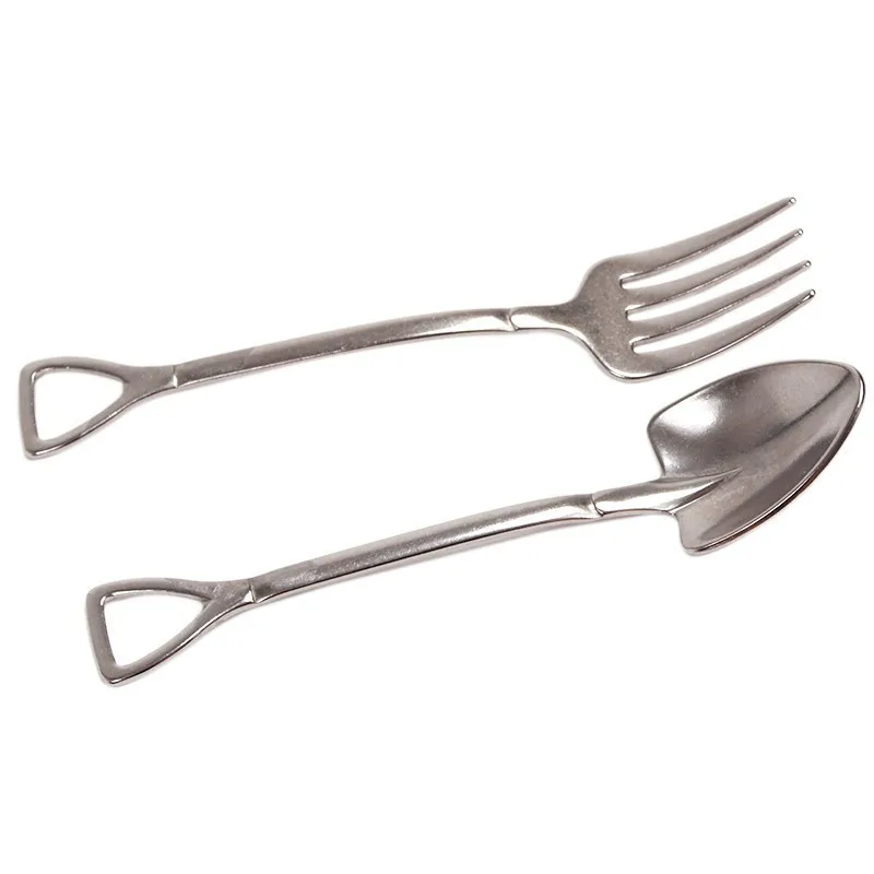 1pcs Shovel Spoons 1pcs Shovel Fork Flatware Travel Sets Stainless Steel Metal Dessert Fruit  Spoon Child Kids Dinnerware Gift6