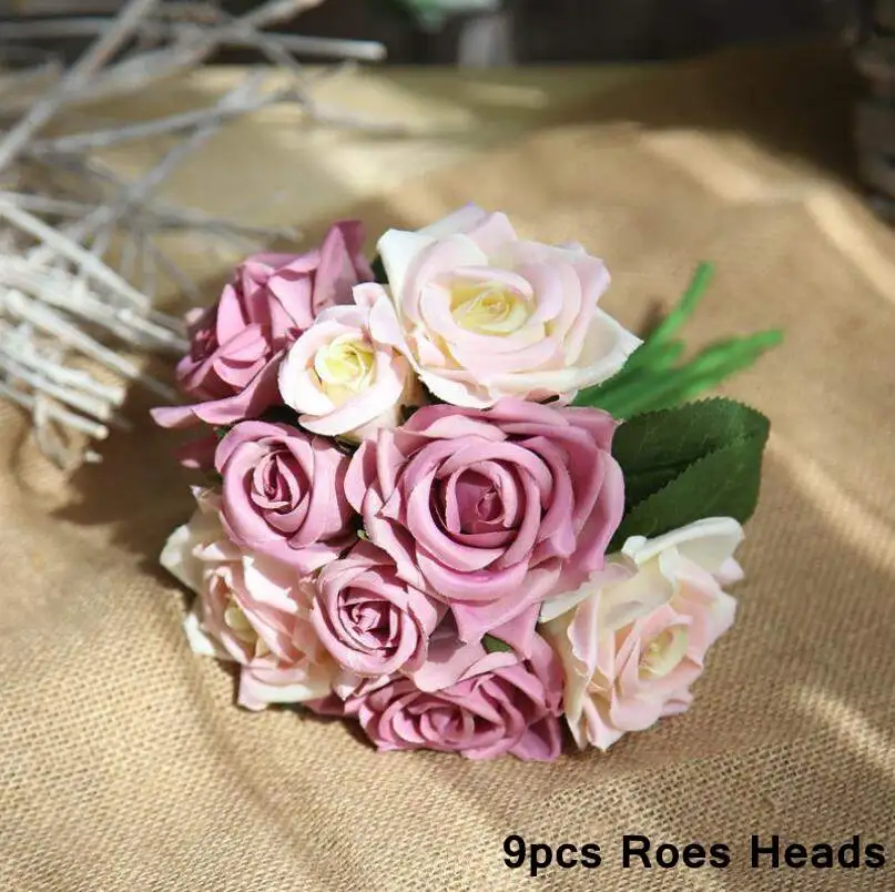 Один Букет искусственных цветов, букет роз, шелковые розы, свадебные цветы, домашний декор, свадебные украшения, цветы - Цвет: 1047-voilet