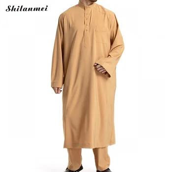 

2 Piece Set Abaya Muslim Top And Pant Arabic Islam Clothing Plus Size 3XL Pakistan Saudi Arabia Men Arab Musulman Shirt Trousers