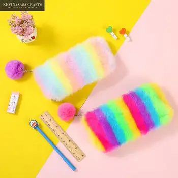 

Rainbow Plush Pencil Case Quality School Supplies Stationery Gift Pencilcase School Cute Pencil Box School Tools Gifts