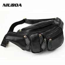 NIUBOA модная мужская поясная сумка Повседневная Натуральная кожа сумки на плечо черные поясные сумки на молнии дорожные нагрудные сумки поясная сумка
