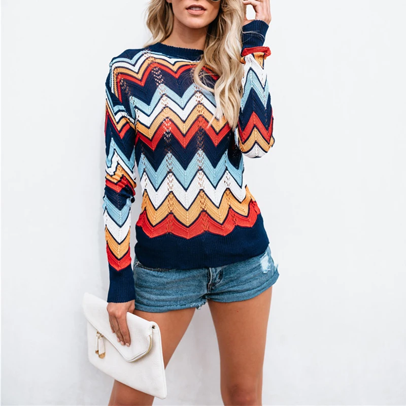 

DOIB Pullovers Stripe Sweaters 2018 Autumn Light and thin Fashion Knitted Female O-Neck Sweaters Long Sleeved