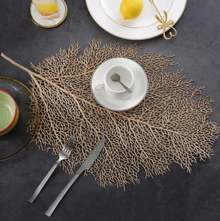 

Placemat for Dining Table Coasters Leaf Gold Placemats PE Cup Coffee Table Mats Pads Kitchen Table Decoration & Accessories