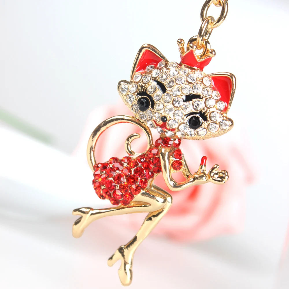 Black Crown Owl Keychain Rhinestone Crystal Keyring Bag Charming Pendant Gift