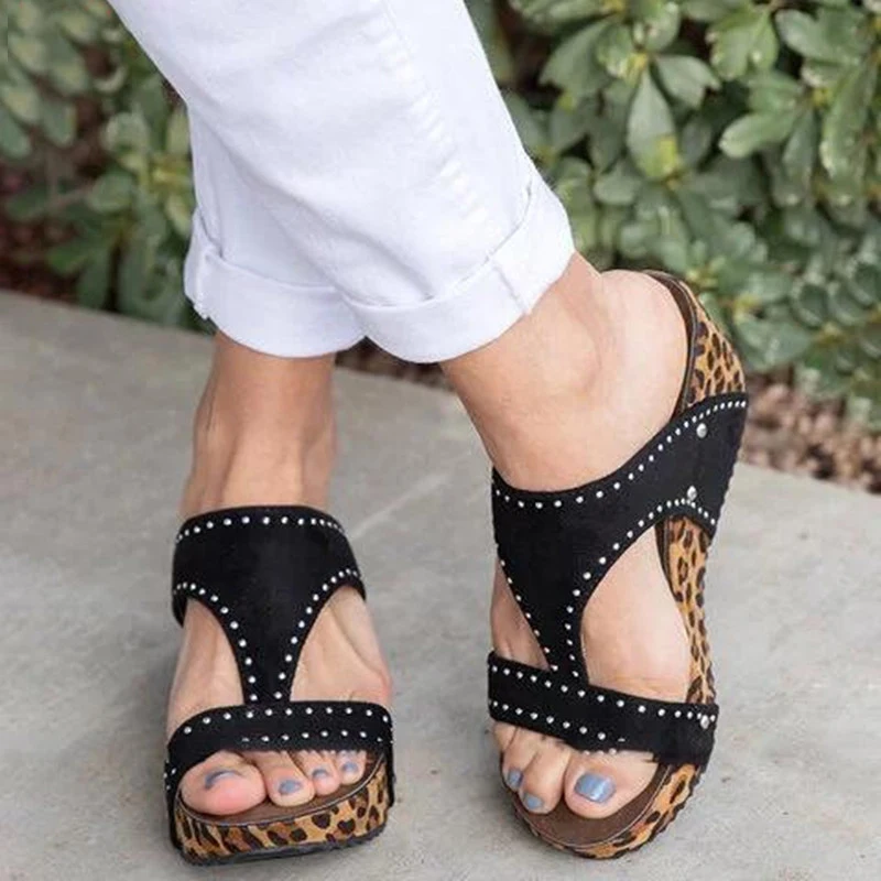 

VTOTA Sexy Leopard Slippers Summer Women Open Toe Platform Wedges Casual Shoes Ladies Outdoor Beach Female Slides zapatos mujer