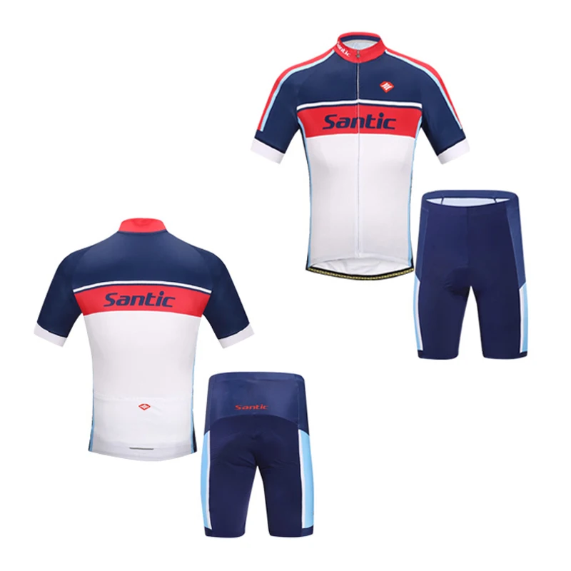 Santic Mens Cycling Jersey Set Bib Shorts 4D Padded Short Sleeve Outfits Set Quick-Dry