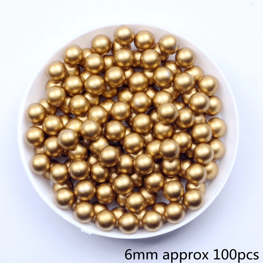 Matte Gold 6mm 100 Круглые Бусины матовое золото матовое серебро 5 6 8 мм Классический полимерный жемчужины без отверстия имитация стразы используется для творчество, рукоделие, Декор - Цвет: Matte Gold 6mm 100