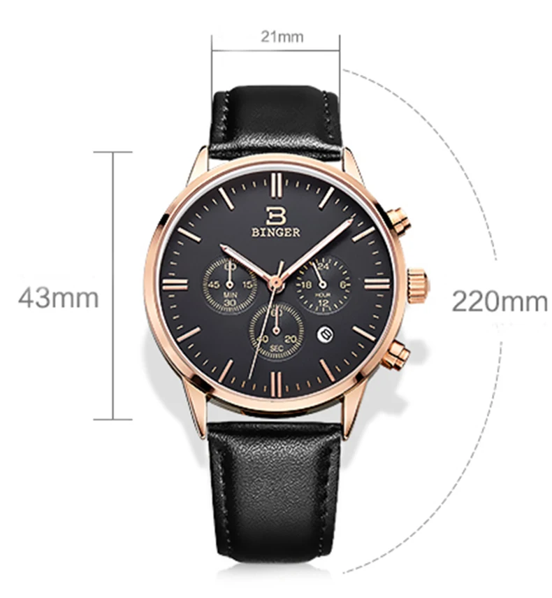 Швейцария relogio masculino Бингер хронограф, мужские часы спортивные водостойкие кварцевые часы Элитный бренд часы для мужчин BG9201-1
