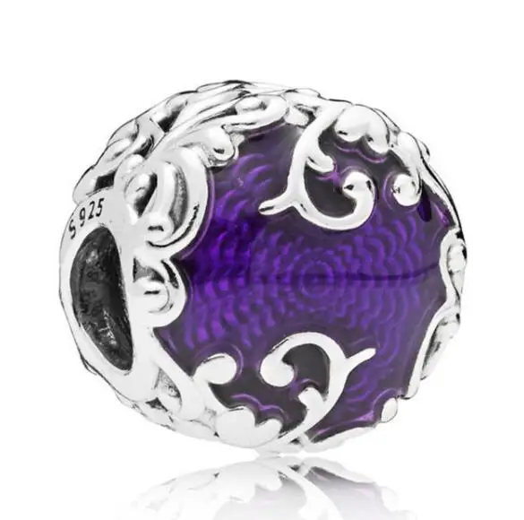 

925 Sterling Silver Bead Charm Purple Enamel Regal Pattern Enchanted Castles Gates Beads Fit Pandora Bracelet & Necklace Jewelry