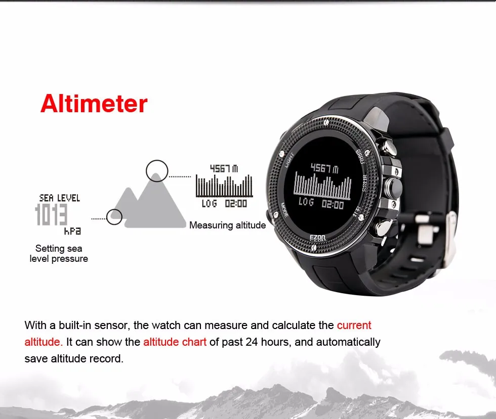 EZON H501 мужские многофункциональные походные альпинистские альтиметр компас барометр большие цифровые водонепроницаемые спортивные часы