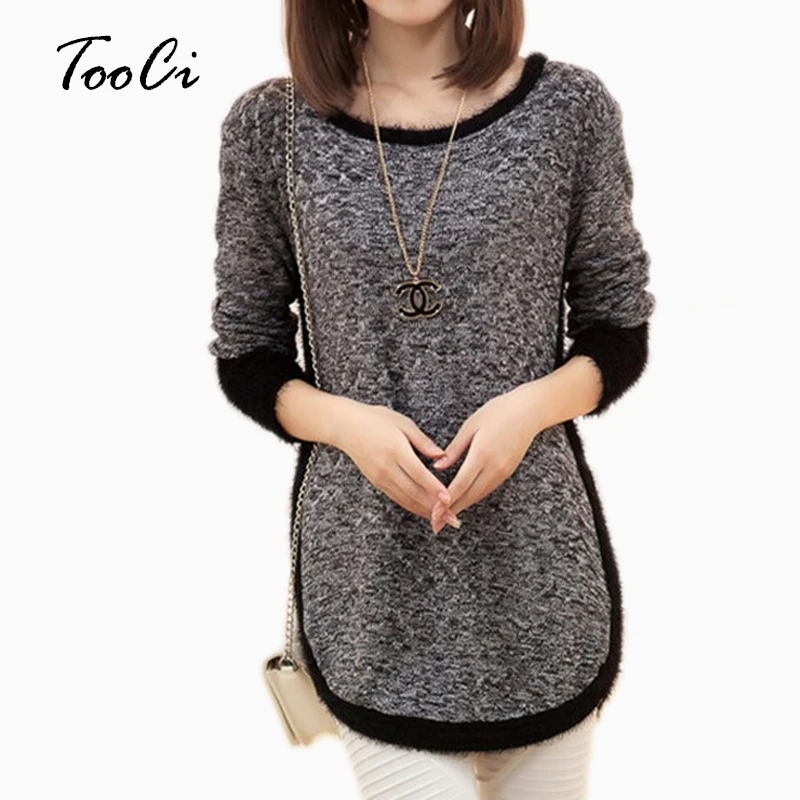 New Fashion Brand New Autumn/Winter Female Mohair Loose Sweater Knitted Long Sleeve O-neck Pullovers Hot Sale