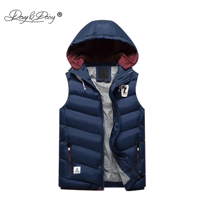 

DAVYDAISY 2019 Men Fashion Warm Vest Hooded Winter Tank Tops Male Autumn Vest Man Sleeveless Jacket Solid Casual Waistcoat VE006