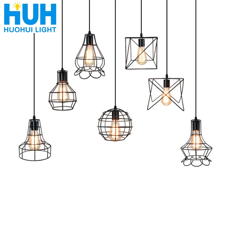 Gaiola de Ferro do Vintage Hall de Entrada e sala de Jantar e corredor e café 8 tipo Gaiola Pingente Pendurado Luzes 110 V 220 v E27 Pintado Luz Luminárias