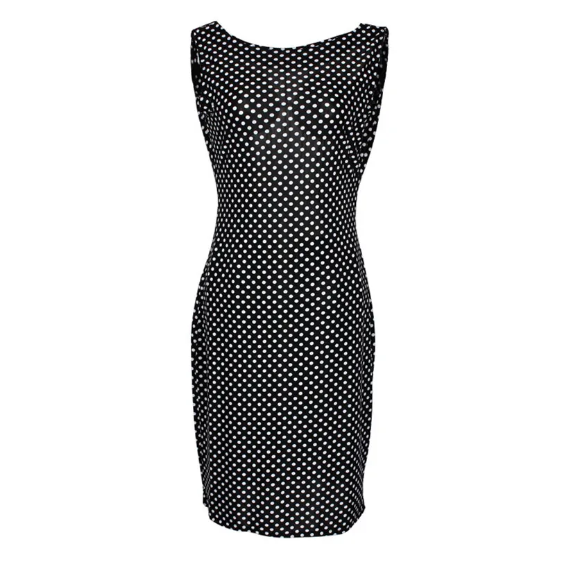 Women Summer  New Fashion O-Neck Polka Dot Dress body shapper Sexy Wedding  Sleeveless slim  Halter Pencil Dress#4M08 (4)