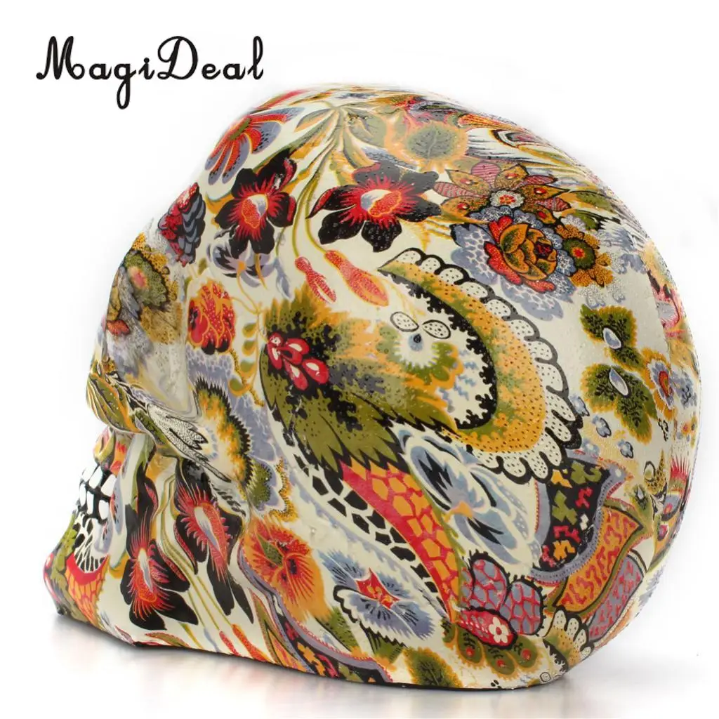 Resin Skull Model Ornament Home Decoration Flower Pattern Water Transfer Printing Souvenir for Halloween and Christmas