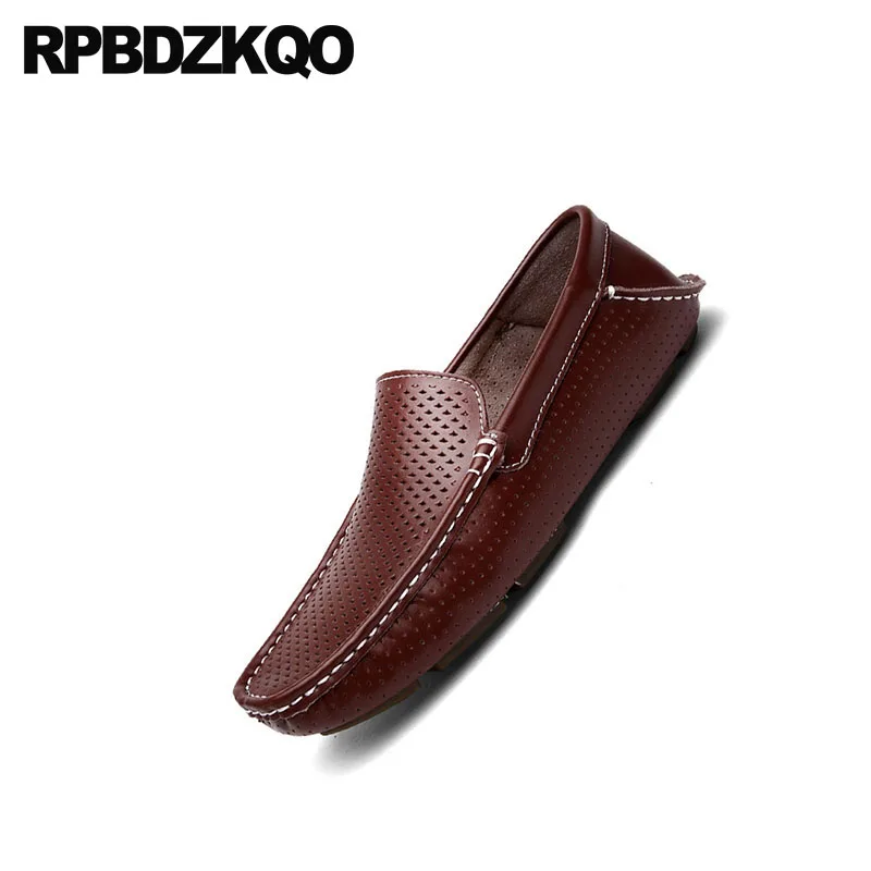 Mocassins Designer Appartements Brun Sur bleu orange Cuir Chaussures marron D'été Verni Noir Glissement Caoutchouc Respirant En Doux Évider Conduite Casual Nouveau IqxAZBdEW