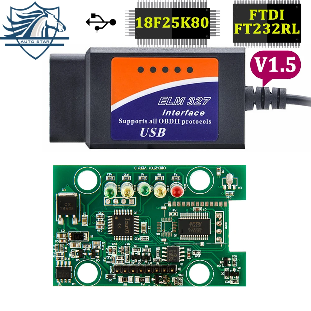 

ELM327 USB V1.5 USB With PIC18F25K80 Chips FT232RL Two Boards OBDII OBD2 Auto Car Code Scanner Reader Diagnostic Tool J850 PWM