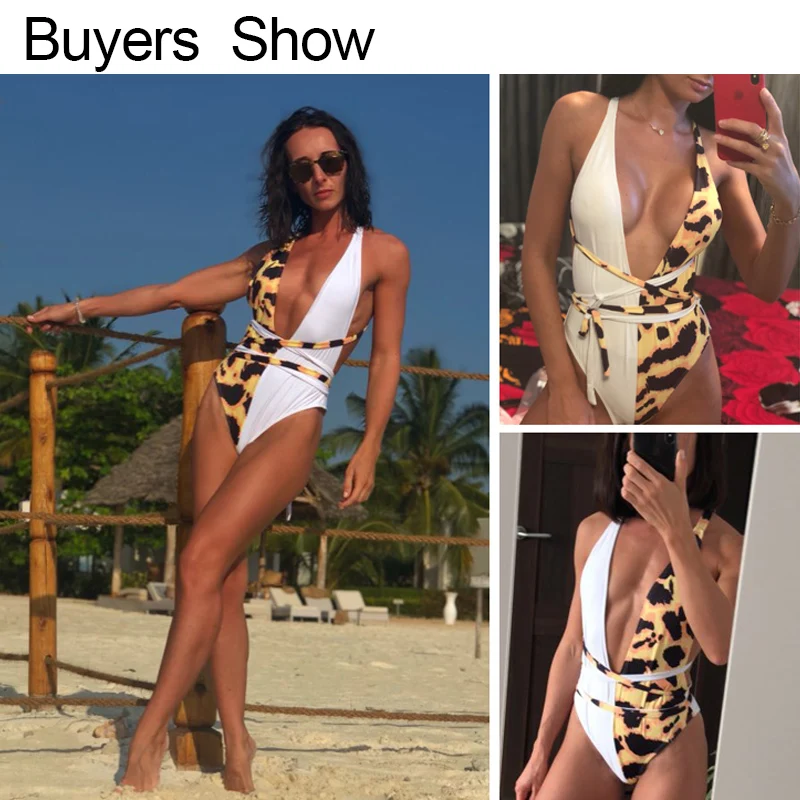 MissyChilli сексуальное платье с v-образным воротом, женский купальник-монокини бандажный купальник, купальный костюм с леопардовым принтом, костюмы из двух предметов Бикини Бразильский купальный костюм