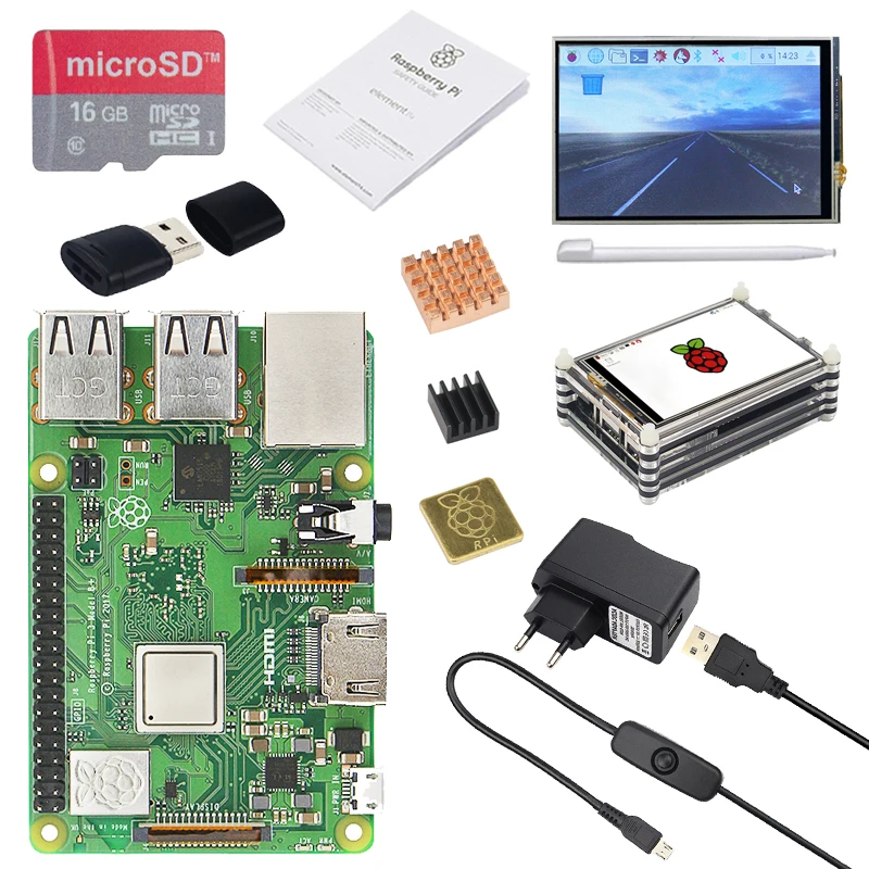 

Raspberry Pi 3 Model B+(B Plus) +3.5 Inch Touchscreen+Acrylic Case+2.5A Power Supply+16G SD Card+Card Reader+3pcs Heat Sink