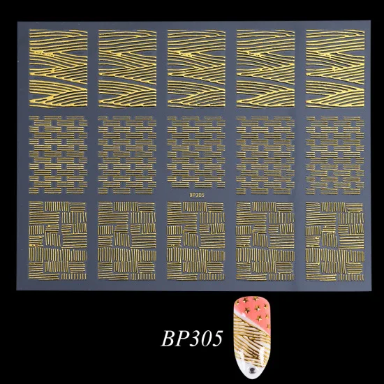 Золотой 3D клей для накладных ногтей, наклейки, Геометрические полосы, дизайн линии, фольга, Слайдеры для ногтей, декоративные наклейки, маникюр, TRBP301-316 - Цвет: BP305