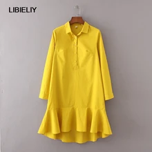 New Lotus Leaf Solid Mini Dresses Women Nice Summer Fashion Long Sleeve Trumpet Dress Woman Vintage Dresses Female Ladies