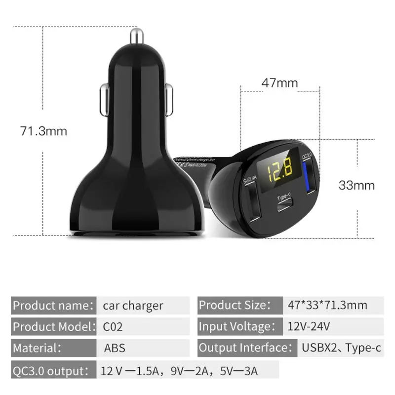  Dual USB Port QC 30 Typ C Auto Ladegerät LED Voltmeter Lade Adapter für Smartphone GPS Tablet DVR f