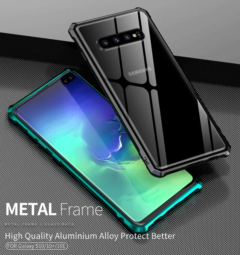 Роскошный металлический корпус алюминиевая рамка бампер прозрачный закаленное стекло чехол для телефона samsung Galaxy S10 Plus S10E S10 5G Note 10