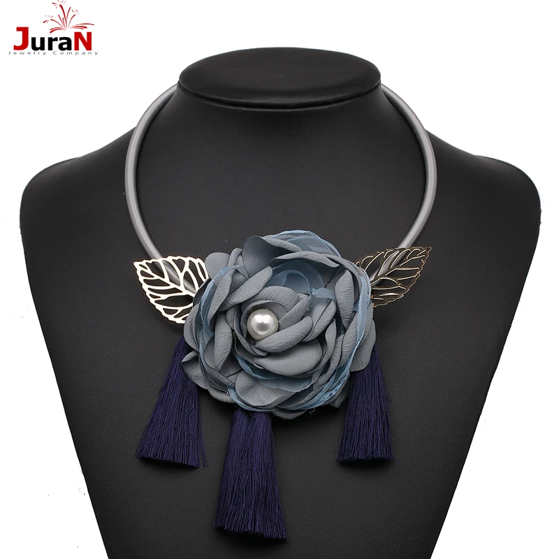 

JURAN 2019 New Bohe Yarn Tassel Necklaces Big Flower Small Bib Collar Necklace Ethnic Jewelry Choker For Women Wholesale J10019