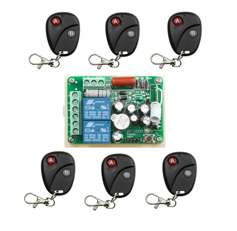 Household  AC 220 V 2 CH Wireless Remote Control Switch 1  receiver + 6   transmitter  household appliances/lamp