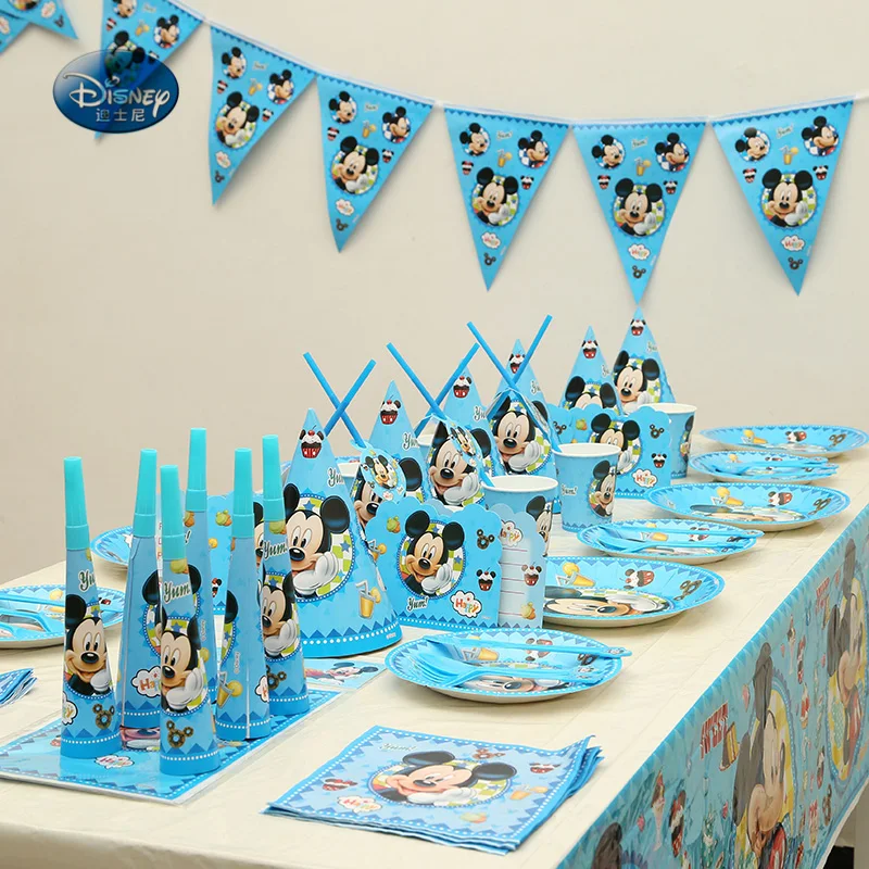 

Suitable for 6 people Mickey mouse theme Tableware Set total 95 pcs baby Children Birthday Party Supplies Decorations