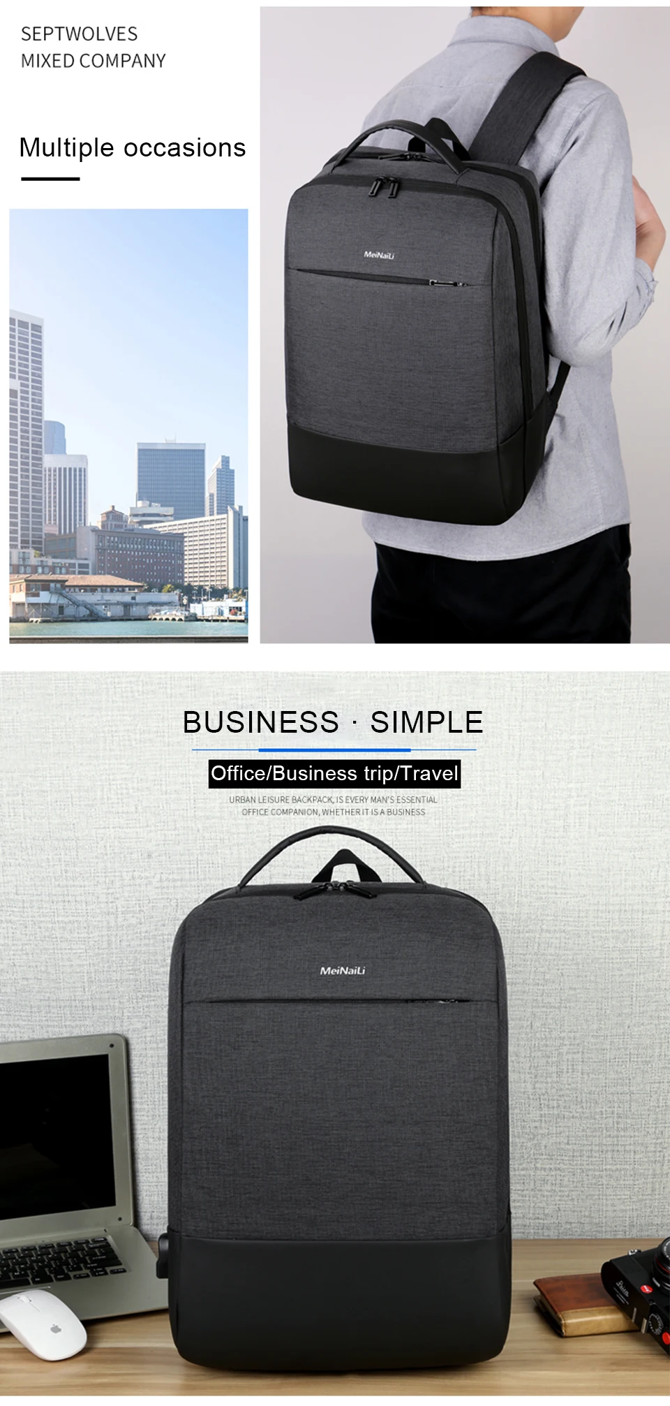 Business Backpack Travel Backpacks 15.6 Inch Laptop Notebook Back Pack Men Waterproof Bagpack Office Women Male USB Charging Bag (2)