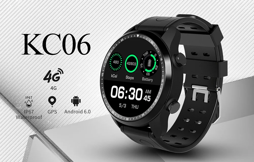 KingWear KC06, 4G, wifi, Смарт часы, монитор сердечного ритма, gps, IP67, водонепроницаемый, Bluetooth, 4,0, 1,3 дюймов, сенсорный экран, sim-карта, 1G+ 16G