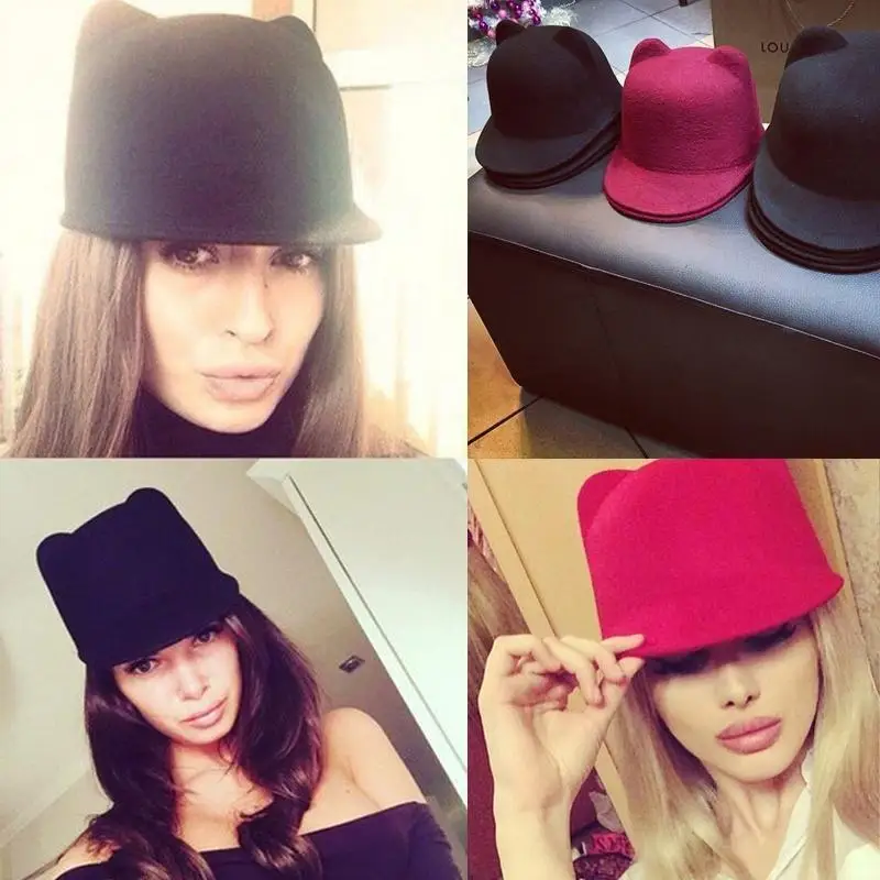 

Autumn and Winter Women's Woolen Hats Cute Cat Type Devil Horn Muts