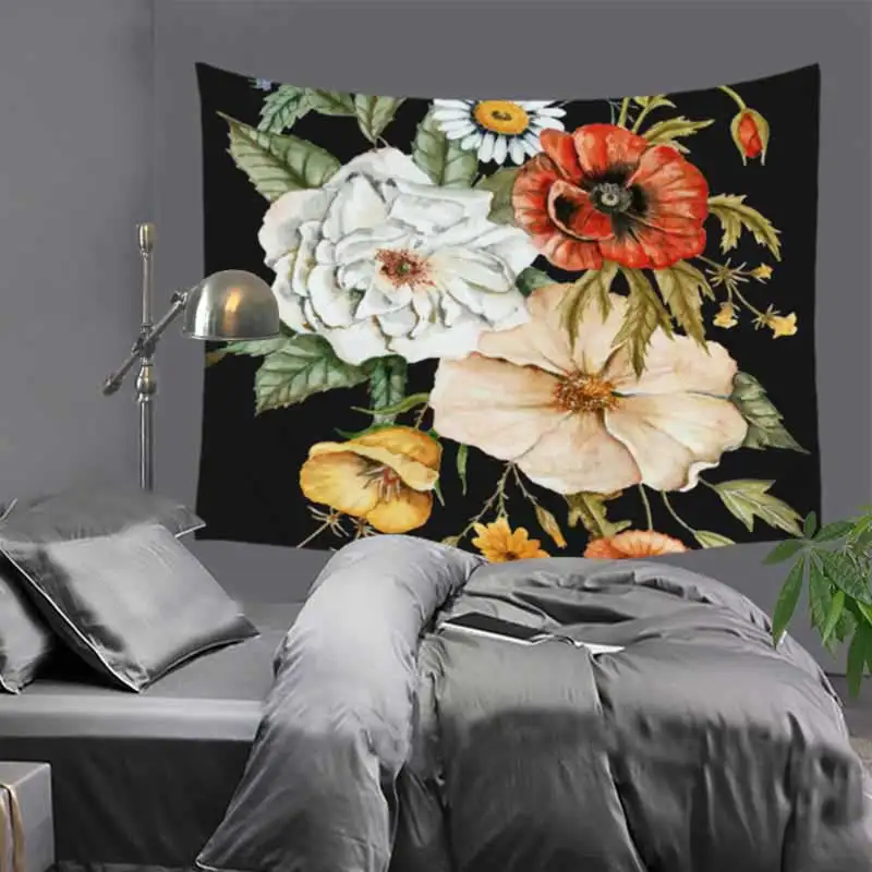 Гобелен Cilected black rose с цветочным принтом, Подвесной Настенный Гобелен из ткани, для спальни, богемная мандала, домашний декор, 130x150 см - Цвет: T349Y-11